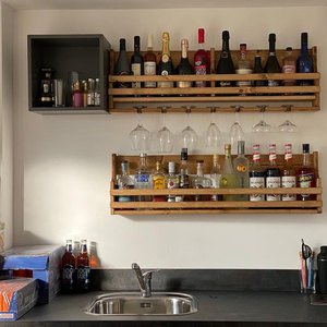 JUNJI Étagère flottante sur mesure en bois recyclé pour spiritueux <span class=keywords><strong>Gin</strong></span> et <span class=keywords><strong>Tonic</strong></span> avec porte-bouteille - Product Image 4