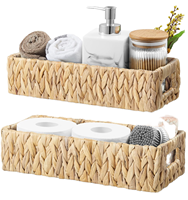 Ensemble de paniers de rangement Dreamkey pour réservoir de toilettes, 2 paniers en jacinthe d'eau tressés à la main avec poignées, pour papier toilette et serviettes