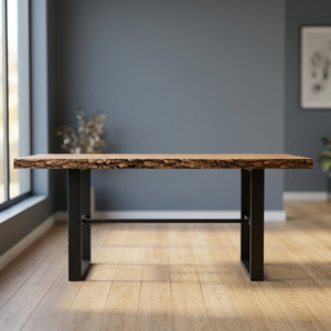 Table à manger de luxe en bois de noyer massif avec bord naturel, pieds en bois, design moderne, plateau rectangulaire 6 places pour mobilier de maison - Product Image 5