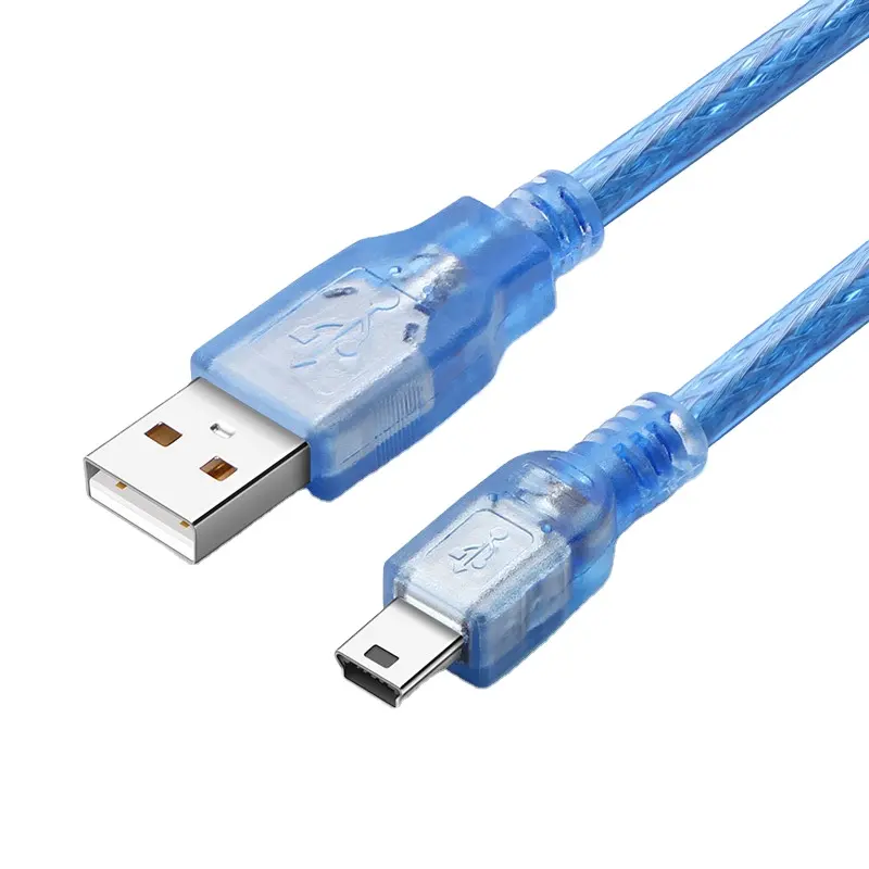 USB2.0タイプAオス-ミニUSBデータ充電コード5ピンミニBケーブルPS3コントローラーMP3プレーヤー用透明青色ケーブル