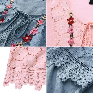 เสื้อครอปท็อปผู้หญิง ไซส์ S-5XL ผ้าลูกไม้ถักโครเชต์ สไตล์วินเทจ แขนบาน แต่งลายปัก ปะติดปะต่อ เหมาะสำหรับใส่ทำงานหรือลำลอง - Product Image 6
