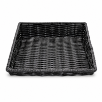 Panier de service et de présentation en polyrotin noir, tressé à la main, résistant à la moisissure et aux insectes, pour restaurants et supermarchés