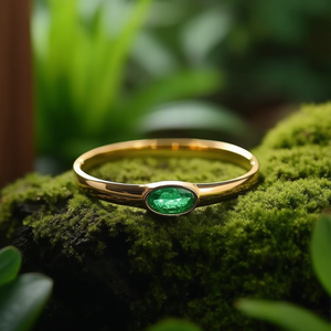 Pvd Gold Plated 316L Stainless Steel Fine <b>Bangle</b> with Green Gemstone Minimalist Bezel <b>Set</b> Sustainable Resistant Jewelry - Product Image 3
