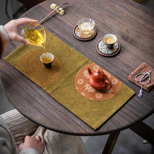 Guanlan Tie Dyed Canvas Tea Mat Chinese Style Reusable Heat Insulation <b>Table</b> <b>Runner</b> For Tea Ceremony Accessories - Product Image 4