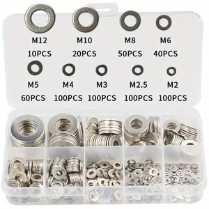 304 Stainless Steel Flat Washers Set M2 To M12 DIN125 Grade A Boxed For Screw Fastening - Product Image 1