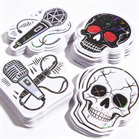 Haoxuan Punk Rock Aufkleber Holographische PVC-Gitarren-Mikrofon-Blitz-Totenkopf-Grafiken Glitzerfolie Matte Gestanzte Abziehbilder