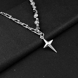 Marée hommes en acier inoxydable Anti-couleur lumière luxe rétro pendentif collier glace fissure perle Niche cou chaîne mode collier - Product Image 2