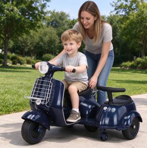 Scooter Elettrico per Bambini Stile <span class=keywords><strong>Vespa</strong></span> con Sidecar e Faro, Ottimo Regalo per Divertimento alla Guida dei Piccoli - Product Image 1