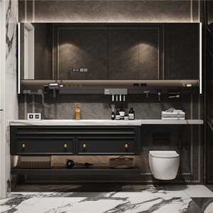 Mueble de Baño Vintage Estilo Francés con Extensión para <span class=keywords><strong>Inodoro</strong></span>, Lavabo Integrado de Losa de <span class=keywords><strong>Roca</strong></span> Curvada en Caliente, Lavabo Estilo Americano - Product Image 3