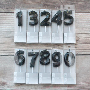 11cm * 3,5 cm Color negro con número de punto dorado 0-9 velas de cumpleaños decoración de pasteles para aniversario favores de fiesta de boda - Product Image 3