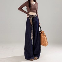 Pantalon en jean ample et respirant pour femme, de haute qualité, avec logo personnalisé, taille haute extensible, grandes tailles