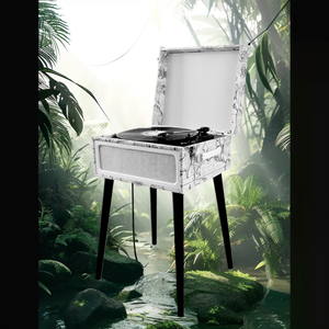 Centro de música y entretenimiento con <span class=keywords><strong>tocadiscos</strong></span> 5 en 1 con radio FM inalámbrica BT, soporte de madera con grabadora <span class=keywords><strong>USB</strong></span> y <span class=keywords><strong>tocadiscos</strong></span> de 3 velocidades - Product Image 4