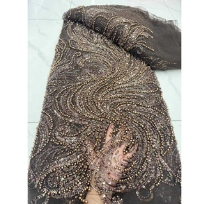 Tela de Encaje con Cuentas de Lujo 2025 para Asoebi, Verde Mezclado con Rosa, Tela de Encaje con Cuentas de Lujo, Cristal y Pedrería - Product Image 4