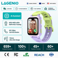 Montre connectée LAGENIO K9 avec carte SIM, GPS, LBS, WIFI, AGPS, appel vidéo, 1G+8GB, Android, écran AMOLED carré, IP68, CE, 4G, IA, pour enfants