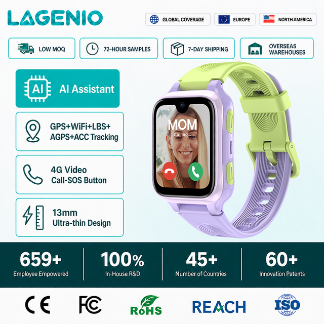 LAGENIO K9 SIM Card Smart Watch GPS LBS WIFI AGPS Tracker Video Call 1G+8GB Android Square AMOLED IP68 CE 4G AI Kids Smart Watch