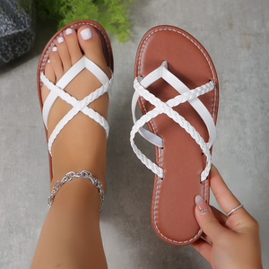 Sandalias Planas de Cuero Casuales para Mujer, Chanclas de Verano a la Moda, Sandalias Trenzadas con Punta Abierta para Damas - Product Image 2