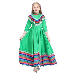 Vestido Largo Mexicano para Niñas, Vestido con Volantes a Rayas de Arcoíris, Disfraz de Halloween para Niños, Disfraz de Película de Televisión, Disfraz de Festival - Product Image 5
