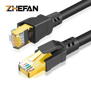 Zefan Cat8 kabel Ethernet berlapis emas, Rj45 24awg kawat datar tembaga murni Sstp Cat 8