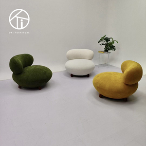 Sillón de Salón de Diseño Italiano Moderno Nórdico de Lujo, Tapizado en Lana de Cordero, Patas de Madera, con Otomana - Product Image 5