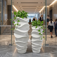 Pot Bunga & Planter Taman Modern Besar Warna Hijau dari Fiberglass Beton untuk Luar Ruangan Bentuk Spiral
