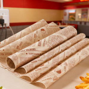 Papier d'emballage pour hamburger personnalisé avec impression de logo, matériaux recyclés, feuilles d'emballage alimentaire enduites de PE pour l'emballage de gâteaux et de pain - Product Image 2