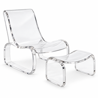 Chaise longue en acrylique transparente résistante aux UV avec ottoman assorti, ensemble de chaises courbées, chaise d'appoint transparente moderne pour salon