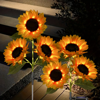 Lampes solaires à piquet en forme de tournesol à trois têtes, LED étanches, lumières de jardin artificielles à brancher dans le sol, pour cour, balcon, festival