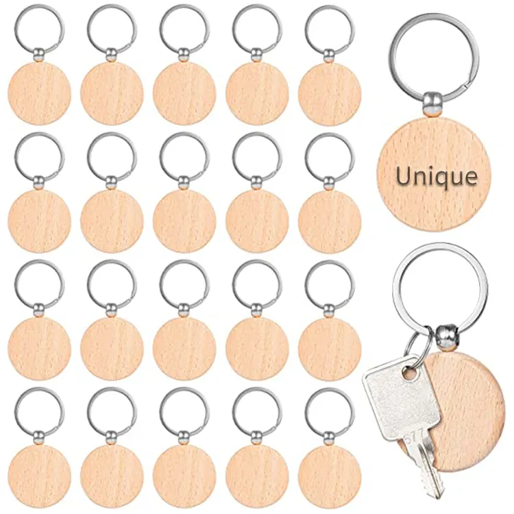 Porte-clés en bois gravé à sublimation en gros Porte-clés en bois blanc personnalisé Porte-clés
