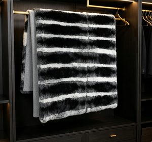 Plaid en fourrure de lapin Rex 100% véritable avec motif rayé <span class=keywords><strong>Chinchilla</strong></span>, doux et moelleux, tapis décoratif en fourrure pour la maison et les vêtements - Product Image 1