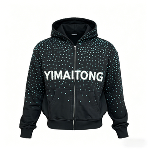 High Quality Heavyweight Zip-up Hooded StreetWear Rhinestone Craft Men's Hoodie Essentials - Product Image 1