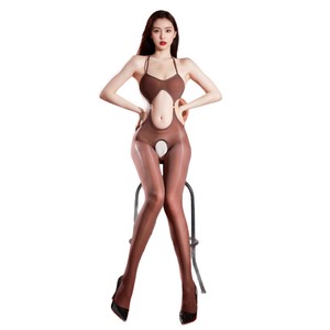 Sexy Backless Halter Neck Bodysuit Stockings Ultra Thin 5D Nylon Satin Chocolate For Women - Product Image 5