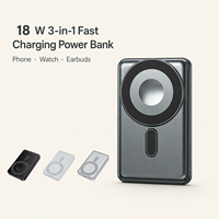 Batterie externe 2 en 1 18W 10000mAh à charge rapide, entrée Type-C, chargeur sans fil magnétique 15W pour téléphones, montres, écouteurs