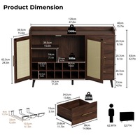 Meuble bar moderne en bois de style mid-century avec porte en dalle, rangement pour bouteilles de vin, tiroirs pour salon, maison