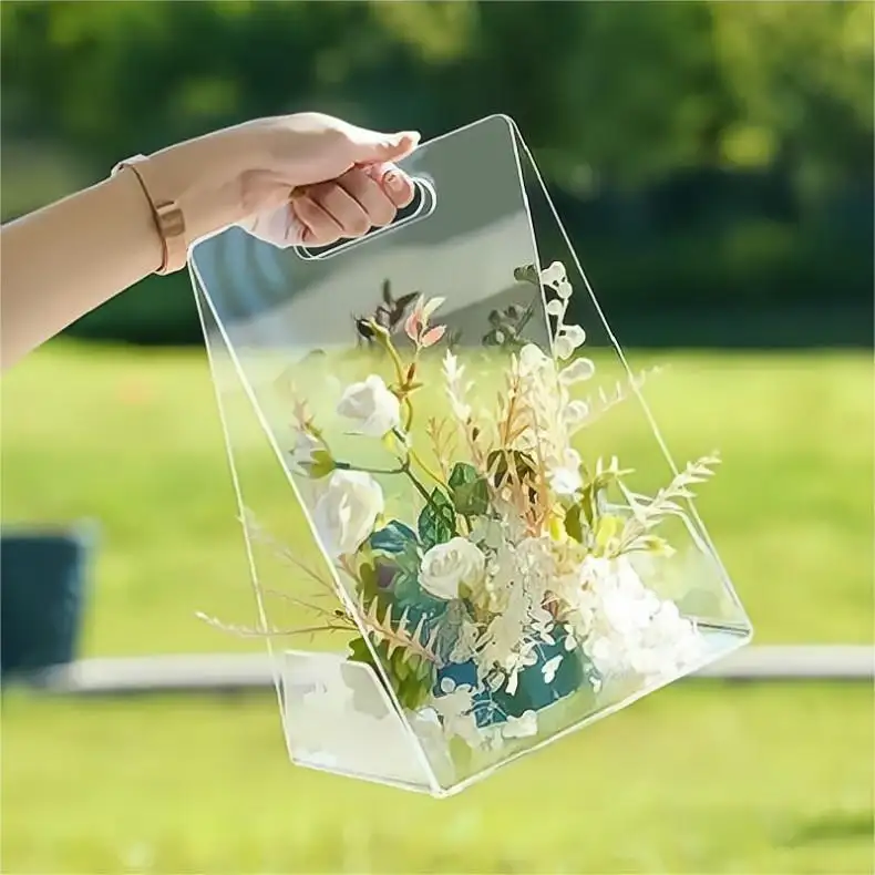 투명 꽃 선물 핸드백 휴대용 아크릴 꽃 상자
