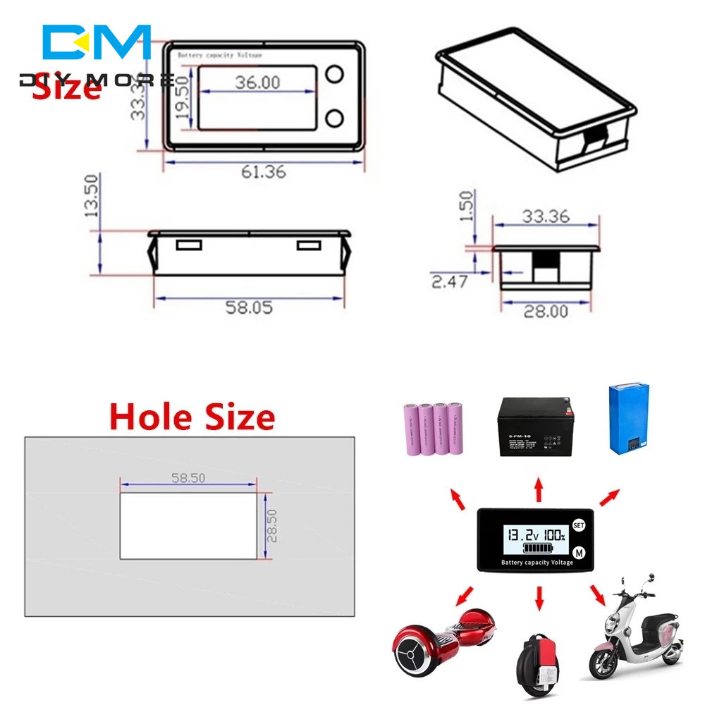 Battery Capacity Indicator 8V-100V for Lead Acid, LiFePO4 Car