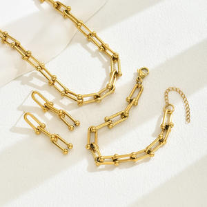 2025 vente chaude nouveau gros de haute qualité couleur or collier boucles d'oreilles Bracelet géométrique chaîne Accent ensemble de bijoux - Product Image 4