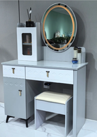 Table de maquillage moderne minimaliste avec miroir éclairé et armoire de rangement, table compacte pour petits appartements et hôtels