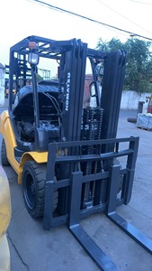 Used Komatsu 3 Ton Diesel <b>Forklift</b> FD30 4WD Rough Terrain Solid Tires Two Stage Mast for Sale in Shanghai Yard - Product Image 1