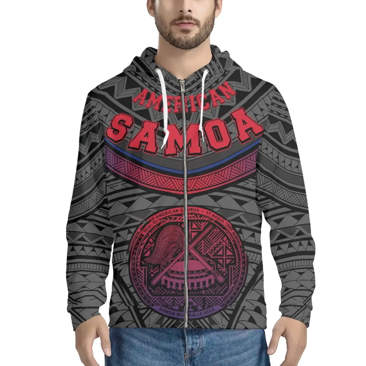 OEM Großhandel Kleidung Amerikanisch-Samoa Polynesian Tribal Winter Schwerer Hoodie Hochwertiger Dicker Plus Size Herren Hoodie