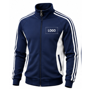 เสื้อแจ็คเก็ตแทร็คแบบซิปเต็มตัว สีกรมท่า พิมพ์ลาย  สำหรับทุกเพศ  พร้อมโลโก้ด้านหน้า ดีไซน์สปอร์ต พรีเมียม สำหรับวัยรุ่น ใส่ได้ในช่วงฤดูใบไม้ร่วง - Product Image 1