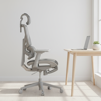 Chaise de bureau de direction ergonomique JR RACING JRMC-1GY moderne avec dossier en maille, soutien lombaire et repose-pieds, réglable en hauteur