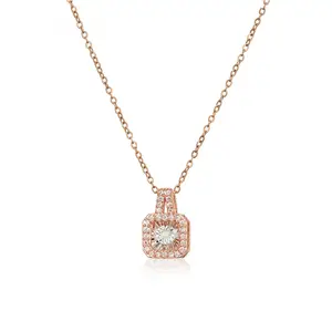 Women's Gemstone Pendant Classic Pineapple Cut Diamond Charms Square Cubic Zirconia Rose Gold Plated Handbag Necklace Pendants