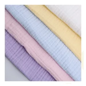 Popular plain wrinkle 3 layers 4 layers muslin organic cotton double gauze fabric for baby blankets