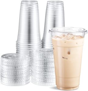 Gobelets jetables personnalisés en PET/PLA de 16 oz (98 mm) pour jus, smoothies, thé, café, yaourt, granita, <span class=keywords><strong>Activia</strong></span>, tailles 12, 16, 20 oz avec couvercles dôme - Product Image 1