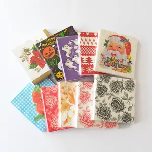 Custom Quality Floral Print Disposable Salmon Color Decoupage Paper Napkins, Decoupage Napkin