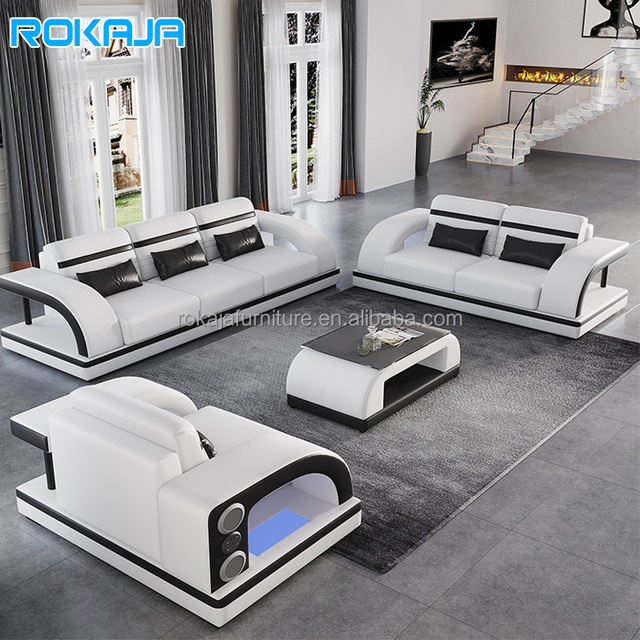 Modern Living Room Led Lights Function Sofa Luxury Single Seat U-Shape Large Sofa Simple Leather Storage Armchair Tea Table Sofa