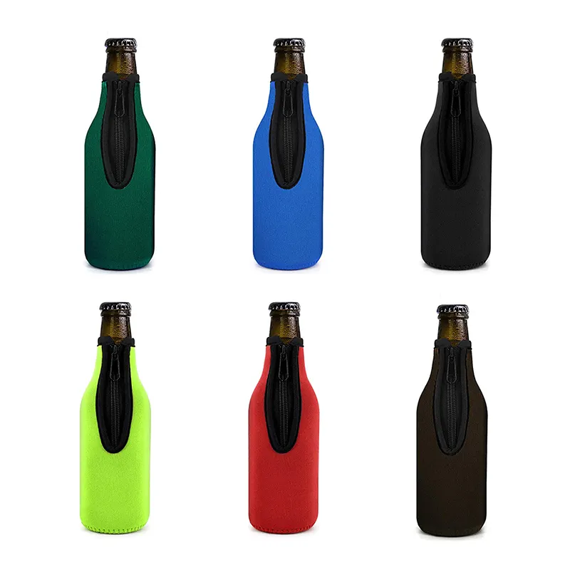 Custom Beer Bottle Different Color Zip-up Bottle Cooler Bag Printed Neoprene Beer Sleeve Holder Bottle Cover With Zipper