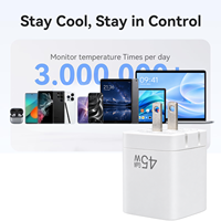 Chargeur rapide GaN 45W double port USB-C PD, adaptateur mural avec prise pliable, bloc de charge de voyage pour iPhone et ordinateur portable, vente en gros OEM