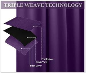 Cortinas opacas moradas de primera calidad con aislamiento térmico y reducción de ruido con parte superior de bolsillo de varilla para cortinas de oscurecimiento de habitación de dormitorio - Product Image 3