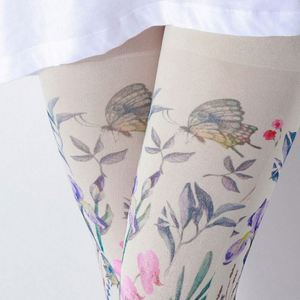 Collant a compressione 20 denier con stampa floreale dipinta a mano cinese per ragazze, ideali per sport invernali in montagna e al mare, collant di design - Product Image 5
